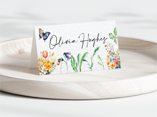 Papion Collection Place Cards - Custom Wedding Place Cards with Butterfly & Flowers